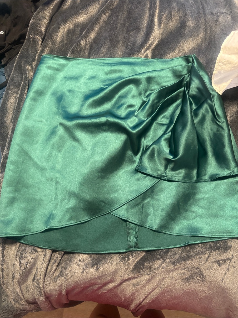 Satin Emerald Wrap-Style Mini Skirt